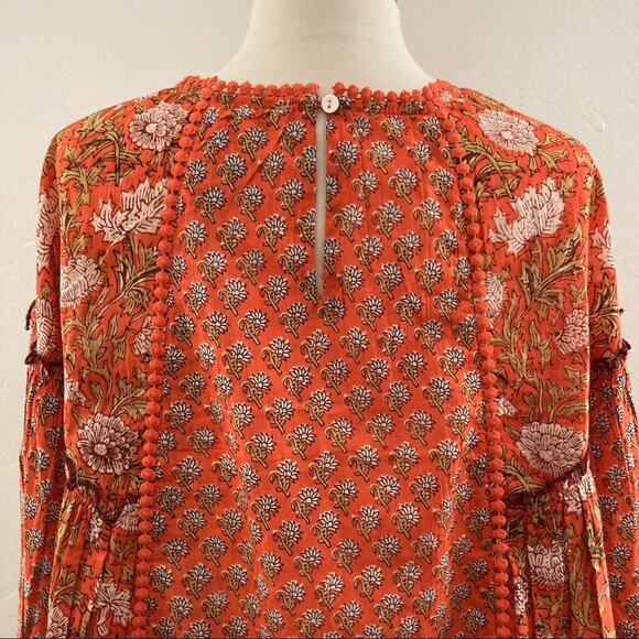 Rachel Zoe Floral Patchwork Top Cottage Peasant Prairie Boho Orange Small NWT - Picture 10 of 10